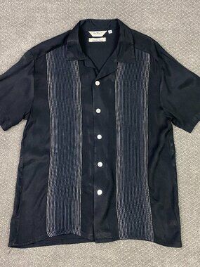 Vintage Da Vinci Charlie Sheen Shirt Mens Medium Black Camp Bowling DaVinci